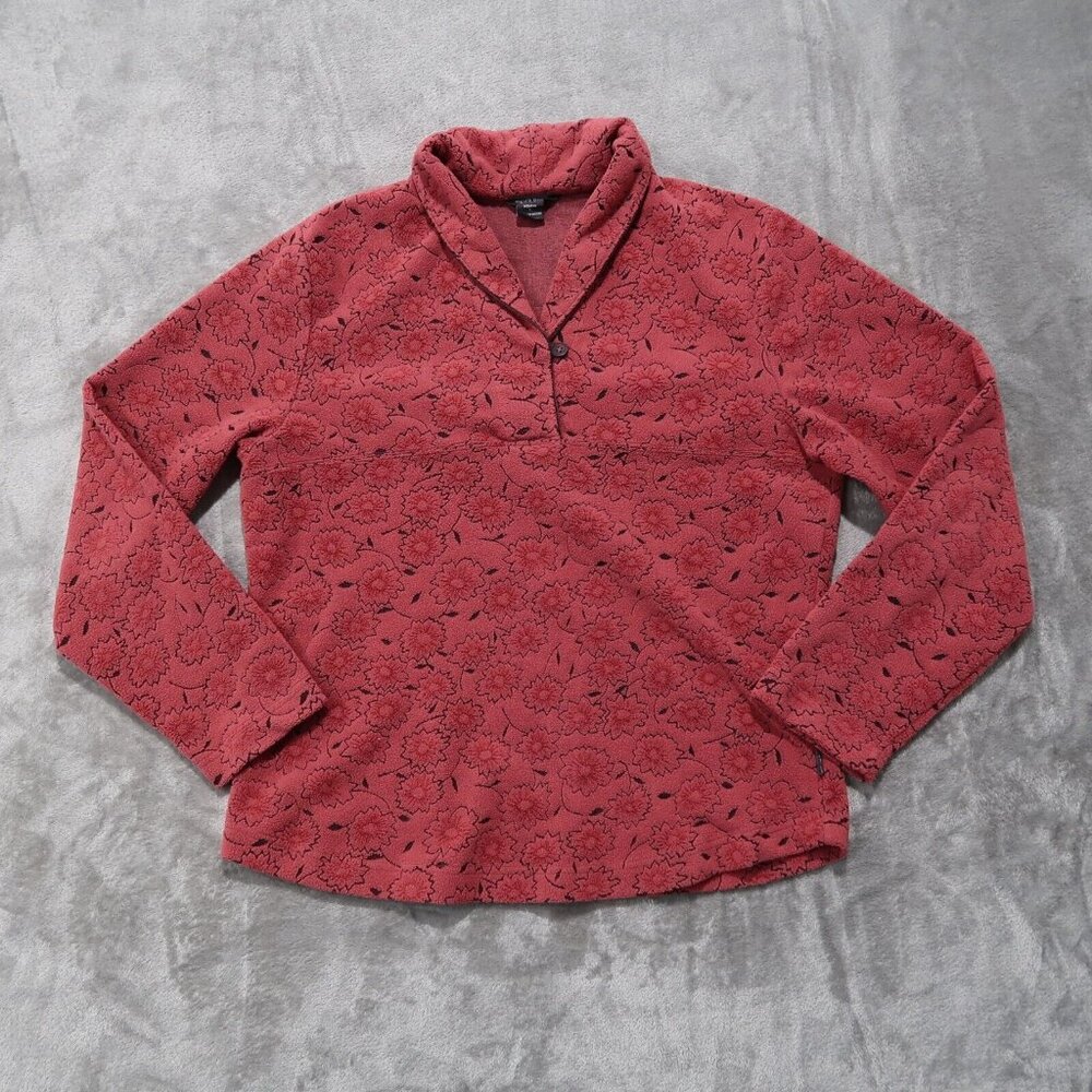 Woolrich Sweater Women L Pink Fleece Pullover Rosebud Cardigan Collared Outdoors